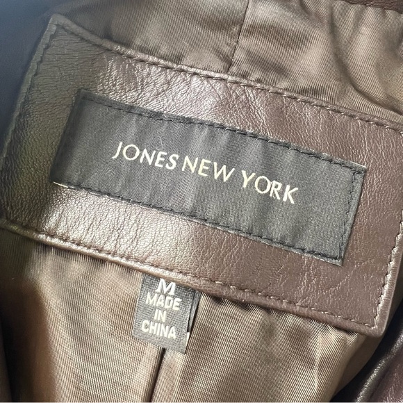 Jones New York Brown Fitted Full Zip Soft Genuine Leather Jacket Sz M - Picture 10 of 12